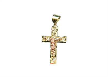 Two Tone Plated Filigree Crucifix Cross Pendant